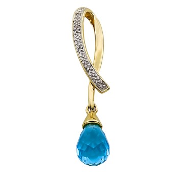 9ct Gold Blue Topaz / Diamond Pendant